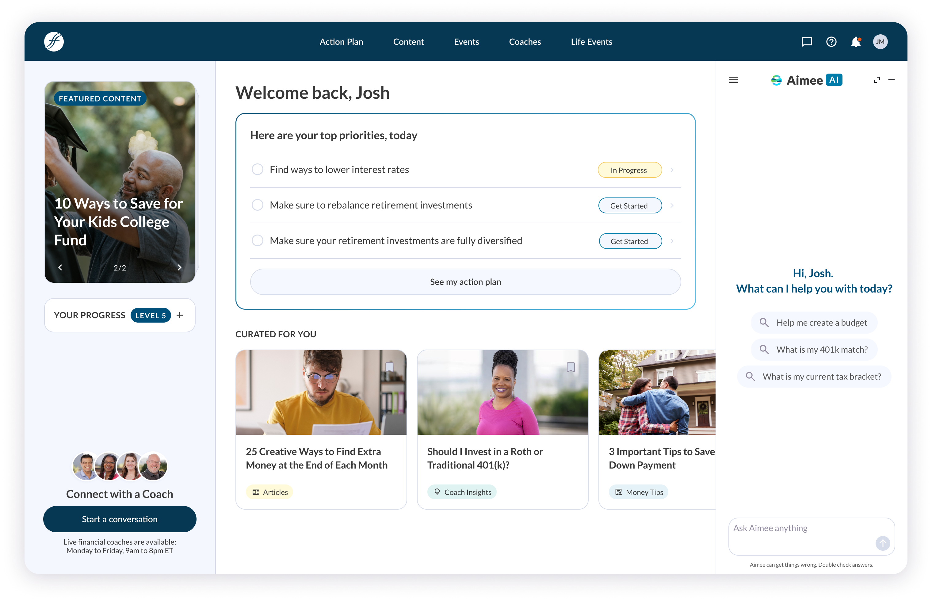 Financial Finesse Hub redesigned interface